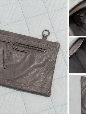 Balenciaga Gray Leather Zip Clutch Wristlet